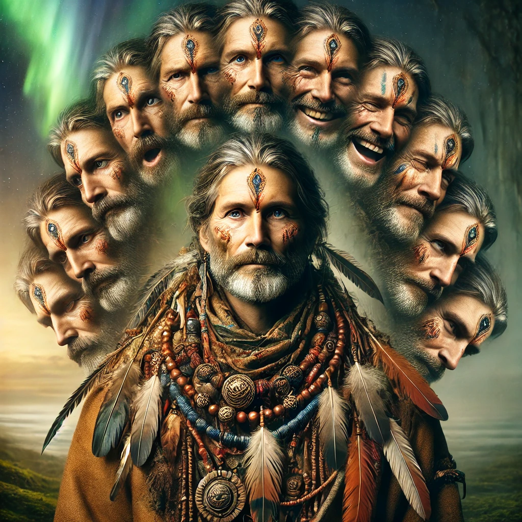 Ordner „AI Bilder“ DALL·E 2025-01-01 12.13.21 - schamane mit multiplen gesichtern